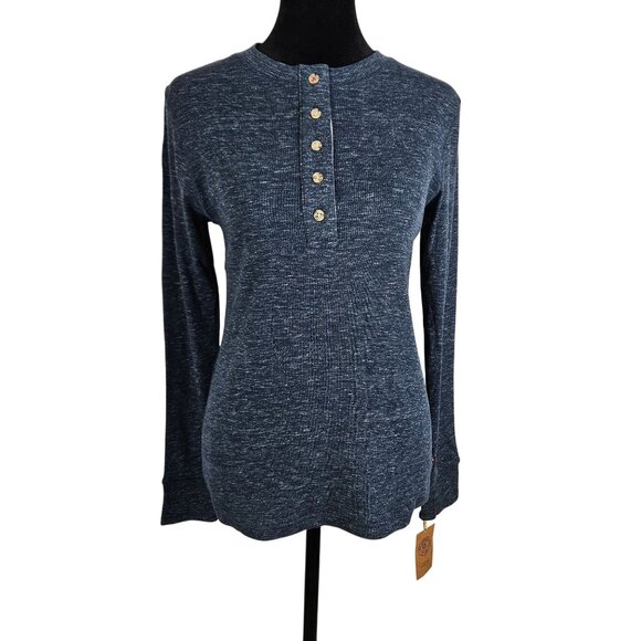 Levis Womens XS Pajama Set Navy Heather Henley Top Gray Drawstring Pants Lounge - Picture 2 of 14